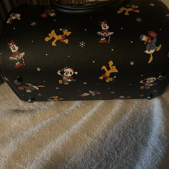 Coach Black Rowan Satchel disney holiday print